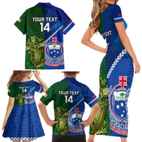 Custom Samoa And Ireland Rugby Family Matching Short Sleeve Bodycon Dress and Hawaiian Shirt 2023 World Cup Manu Samoa With Shamrocks LT14 - Polynesian Pride