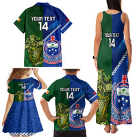 Custom Samoa And Ireland Rugby Family Matching Tank Maxi Dress and Hawaiian Shirt 2023 World Cup Manu Samoa With Shamrocks LT14 - Polynesian Pride