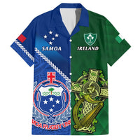 Custom Samoa And Ireland Rugby Hawaiian Shirt 2023 World Cup Manu Samoa With Shamrocks LT14 Blue - Polynesian Pride