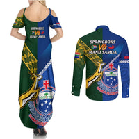 Samoa And South Africa Rugby Couples Matching Summer Maxi Dress and Long Sleeve Button Shirts 2023 World Cup Manu Samoa With Springboks LT14 - Polynesian Pride