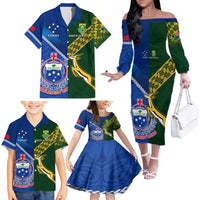 Samoa And South Africa Rugby Family Matching Off Shoulder Long Sleeve Dress and Hawaiian Shirt 2023 World Cup Manu Samoa With Springboks LT14 - Polynesian Pride