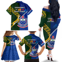 Samoa And South Africa Rugby Family Matching Off Shoulder Long Sleeve Dress and Hawaiian Shirt 2023 World Cup Manu Samoa With Springboks LT14 - Polynesian Pride