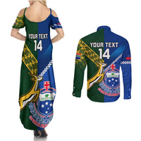 Custom Samoa And South Africa Rugby Couples Matching Summer Maxi Dress and Long Sleeve Button Shirts 2023 World Cup Manu Samoa With Springboks LT14 - Polynesian Pride