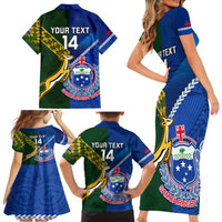Custom Samoa And South Africa Rugby Family Matching Short Sleeve Bodycon Dress and Hawaiian Shirt 2023 World Cup Manu Samoa With Springboks LT14 - Polynesian Pride