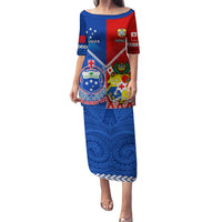 Samoa And Tonga Rugby Family Matching Puletasi Dress and Hawaiian Shirt 2023 World Cup Manu Samoa With Ikale Tahi LT14 Mom's Dress Blue - Polynesian Pride