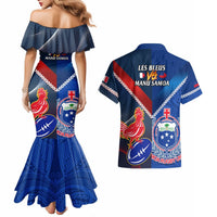 Samoa And France Rugby Couples Matching Mermaid Dress and Hawaiian Shirt 2023 World Cup Manu Samoa With Les Bleus LT14 - Polynesian Pride