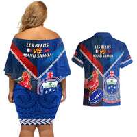 Samoa And France Rugby Couples Matching Off Shoulder Short Dress and Hawaiian Shirt 2023 World Cup Manu Samoa With Les Bleus LT14 - Polynesian Pride