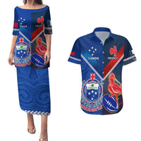 Samoa And France Rugby Couples Matching Puletasi Dress and Hawaiian Shirt 2023 World Cup Manu Samoa With Les Bleus LT14 Blue - Polynesian Pride