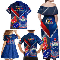 Samoa And France Rugby Family Matching Off Shoulder Maxi Dress and Hawaiian Shirt 2023 World Cup Manu Samoa With Les Bleus LT14 - Polynesian Pride