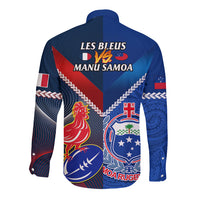 Samoa And France Rugby Long Sleeve Button Shirt 2023 World Cup Manu Samoa With Les Bleus LT14 - Polynesian Pride
