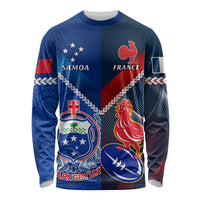 Samoa And France Rugby Long Sleeve Shirt 2023 World Cup Manu Samoa With Les Bleus LT14 Unisex Blue - Polynesian Pride