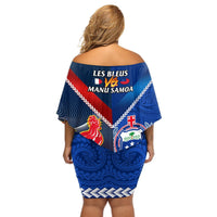 Samoa And France Rugby Off Shoulder Short Dress 2023 World Cup Manu Samoa With Les Bleus LT14 - Polynesian Pride