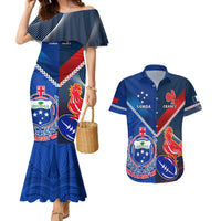 Custom Samoa And France Rugby Couples Matching Mermaid Dress and Hawaiian Shirt 2023 World Cup Manu Samoa With Les Bleus LT14 Blue - Polynesian Pride