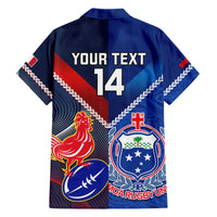 Custom Samoa And France Rugby Family Matching Off Shoulder Long Sleeve Dress and Hawaiian Shirt 2023 World Cup Manu Samoa With Les Bleus LT14 - Polynesian Pride