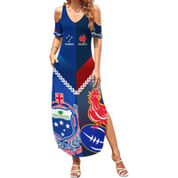 Custom Samoa And France Rugby Family Matching Summer Maxi Dress and Hawaiian Shirt 2023 World Cup Manu Samoa With Les Bleus LT14 Mom's Dress Blue - Polynesian Pride