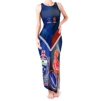 Custom Samoa And France Rugby Tank Maxi Dress 2023 World Cup Manu Samoa With Les Bleus LT14 Women Blue - Polynesian Pride