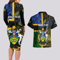 Personalised South Sea Islanders Couples Matching Long Sleeve Bodycon Dress and Hawaiian Shirt Kanakas With Solomon Islands Coat Of Arms LT14 - Polynesian Pride