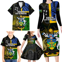 Personalised South Sea Islanders Family Matching Long Sleeve Bodycon Dress and Hawaiian Shirt Kanakas With Solomon Islands Coat Of Arms LT14 - Polynesian Pride