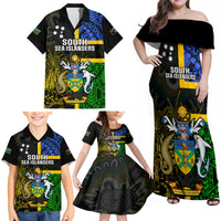 Personalised South Sea Islanders Family Matching Off Shoulder Maxi Dress and Hawaiian Shirt Kanakas With Solomon Islands Coat Of Arms LT14 - Polynesian Pride