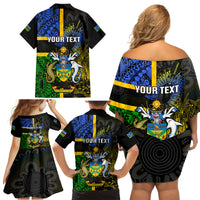 Personalised South Sea Islanders Family Matching Off Shoulder Short Dress and Hawaiian Shirt Kanakas With Solomon Islands Coat Of Arms LT14 - Polynesian Pride