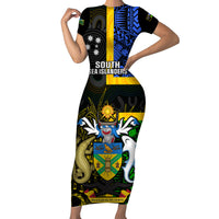 Personalised South Sea Islanders Family Matching Short Sleeve Bodycon Dress and Hawaiian Shirt Kanakas With Solomon Islands Coat Of Arms LT14 Mom's Dress Black - Polynesian Pride
