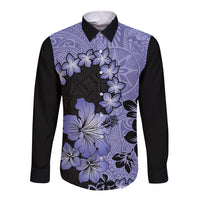 Purple Hawaii Long Sleeve Button Shirt Tapa Cloth Mix Tropical Flowers Pastel Vibes LT14 Unisex Purple - Polynesian Pride