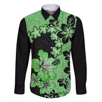 Green Hawaii Family Matching Summer Maxi Dress and Hawaiian Shirt Tapa Cloth Mix Tropical Flowers Pastel Vibes LT14 Dad's Shirt - Long Sleeve Green - Polynesian Pride