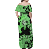 Green Hawaii Off Shoulder Maxi Dress Tapa Cloth Mix Tropical Flowers Pastel Vibes LT14 - Polynesian Pride