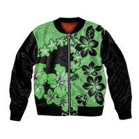 Green Hawaii Sleeve Zip Bomber Jacket Tapa Cloth Mix Tropical Flowers Pastel Vibes LT14 Unisex Green - Polynesian Pride
