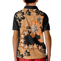 Orange Hawaii Kid Polo Shirt Tapa Cloth Mix Tropical Flowers Pastel Vibes LT14 - Polynesian Pride