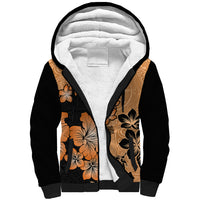 Orange Hawaii Sherpa Hoodie Tapa Cloth Mix Tropical Flowers Pastel Vibes LT14 Unisex Orange - Polynesian Pride