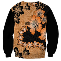 Orange Hawaii Sweatshirt Tapa Cloth Mix Tropical Flowers Pastel Vibes LT14 - Polynesian Pride