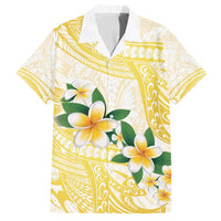 Gold And White Polynesia Plumeria Family Matching Off Shoulder Maxi Dress and Hawaiian Shirt Curves Tropical Vibes LT14 Dad's Shirt - Short Sleeve Gold - Polynesian Pride
