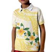 Gold And White Polynesia Plumeria Kid Polo Shirt Curves Tropical Vibes LT14 Kid Gold - Polynesian Pride
