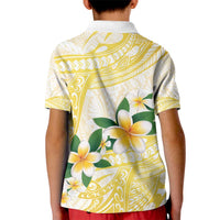Gold And White Polynesia Plumeria Kid Polo Shirt Curves Tropical Vibes LT14 - Polynesian Pride