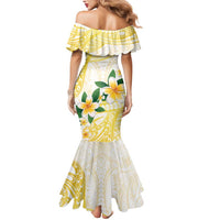 Gold And White Polynesia Plumeria Mermaid Dress Curves Tropical Vibes LT14 - Polynesian Pride