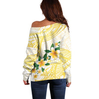 Gold And White Polynesia Plumeria Off Shoulder Sweater Curves Tropical Vibes LT14 - Polynesian Pride