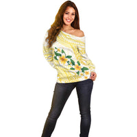 Gold And White Polynesia Plumeria Off Shoulder Sweater Curves Tropical Vibes LT14 - Polynesian Pride