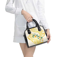 Gold And White Polynesia Plumeria Shoulder Handbag Curves Tropical Vibes LT14 - Polynesian Pride