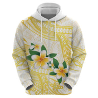 Gold And White Polynesia Plumeria Zip Hoodie Curves Tropical Vibes LT14 - Polynesian Pride