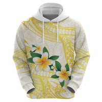 Gold And White Polynesia Plumeria Zip Hoodie Curves Tropical Vibes LT14 - Polynesian Pride