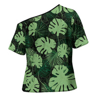 Green Hawaii Kukui Nut Lei Cross Shoulder Shirt Hawaiian Pattern Monstera Tropical Vibes - Polynesian Pride