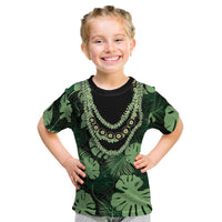 Green Hawaii Kukui Nut Lei Kid T Shirt Hawaiian Pattern Monstera Tropical Vibes - Polynesian Pride