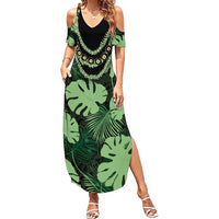 Green Hawaii Kukui Nut Lei Summer Maxi Dress Hawaiian Pattern Monstera Tropical Vibes - Polynesian Pride