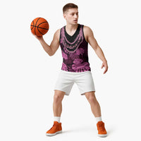 Pink Hawaii Kukui Nut Lei Basketball Jersey Hawaiian Pattern Monstera Tropical Vibes - Polynesian Pride