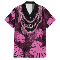 Pink Hawaii Kukui Nut Lei Family Matching Off Shoulder Short Dress and Hawaiian Shirt Hawaiian Pattern Monstera Tropical Vibes LT14 Dad's Shirt - Short Sleeve Pink - Polynesian Pride