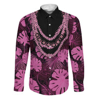 Pink Hawaii Kukui Nut Lei Family Matching Short Sleeve Bodycon Dress and Hawaiian Shirt Hawaiian Pattern Monstera Tropical Vibes LT14 Dad's Shirt - Long Sleeve Pink - Polynesian Pride