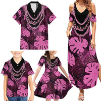 Pink Hawaii Kukui Nut Lei Family Matching Summer Maxi Dress and Hawaiian Shirt Hawaiian Pattern Monstera Tropical Vibes LT14 - Polynesian Pride