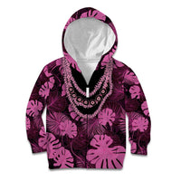 Pink Hawaii Kukui Nut Lei Kid Hoodie Hawaiian Pattern Monstera Tropical Vibes LT14 Zip Hoodie Pink - Polynesian Pride