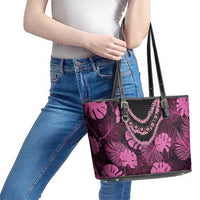 Pink Hawaii Kukui Nut Lei Leather Tote Bag Hawaiian Pattern Monstera Tropical Vibes LT14 - Polynesian Pride
